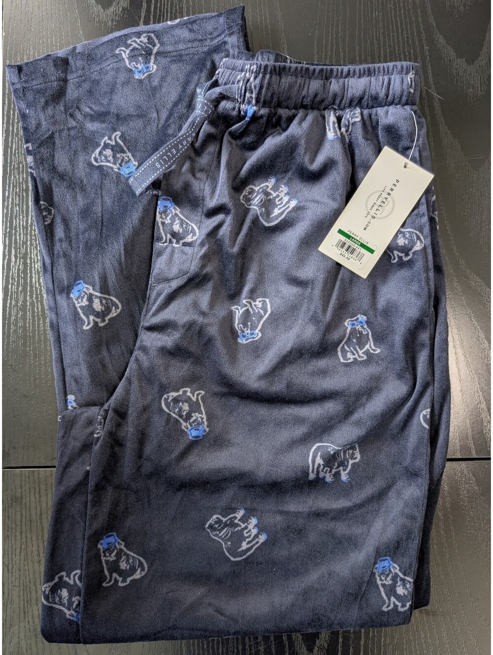 Perry Ellis Portfolio Men's L Navy Dog Fleece Pajama Pants NWT